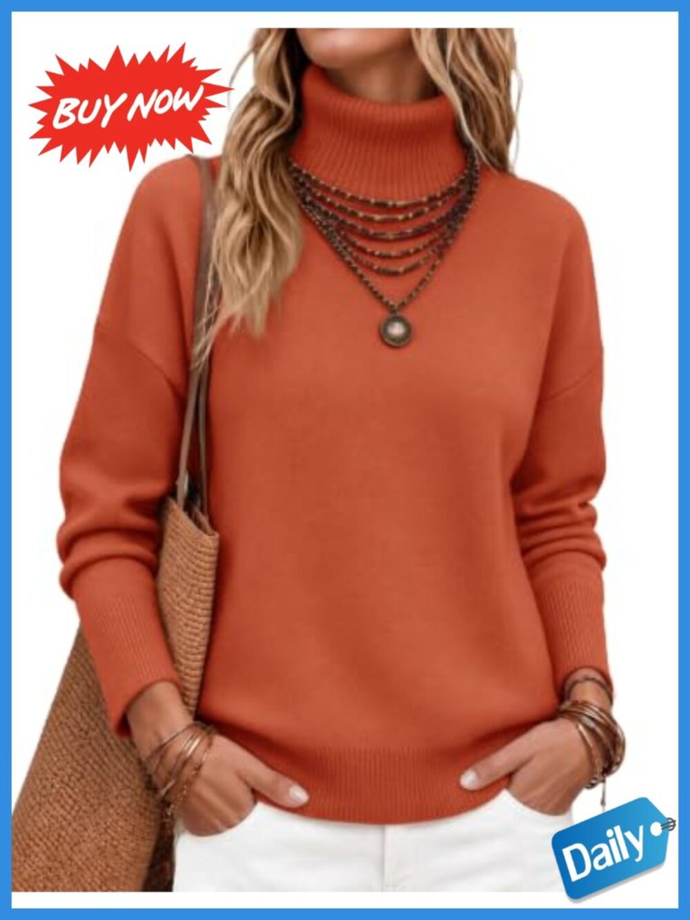 Turtleneck Sweater Chunky Knitted Pullover Oversized High Low Hem